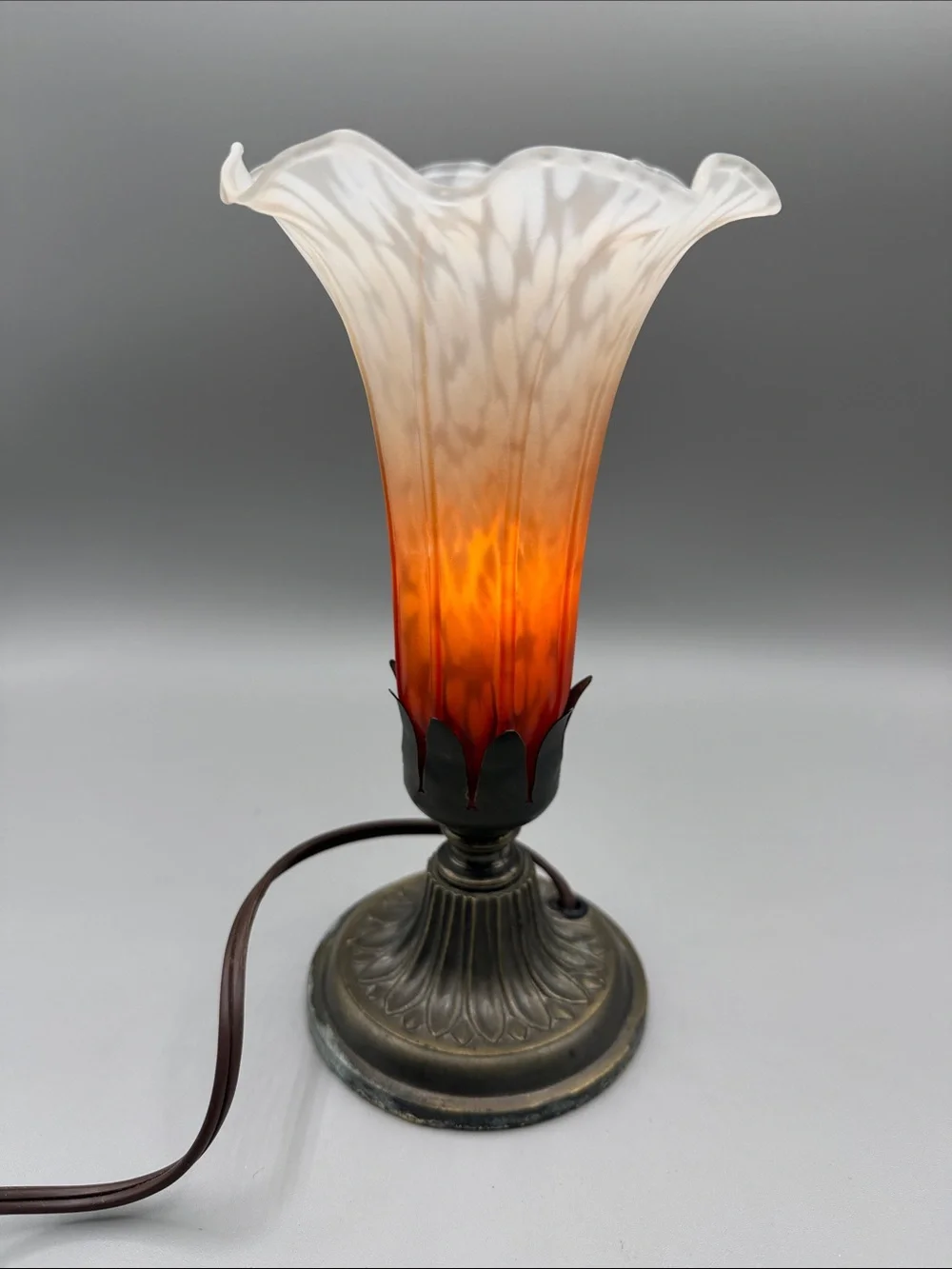 Art Glass Table Lamp with Amber to White Fluted Shade